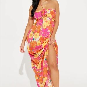 Floral Maxi Dress - Pink and Orange